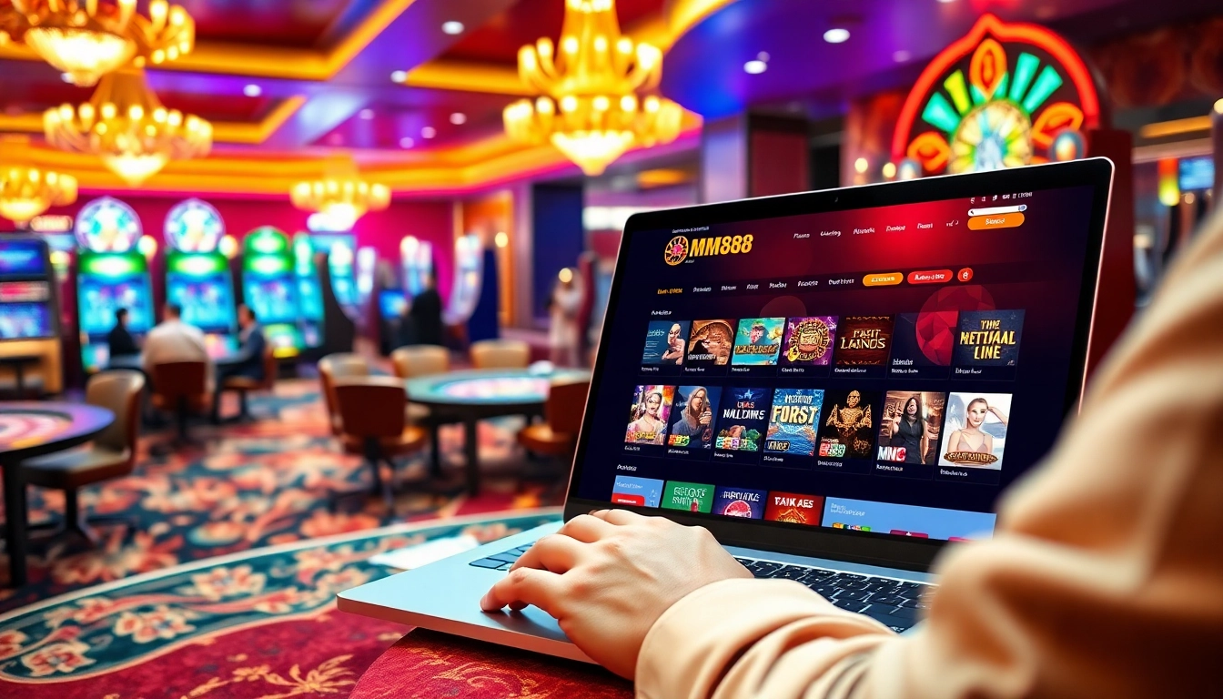 Engage in thrilling gaming action at https://mm88.nl/ with vibrant casino visuals featuring poker and slots.