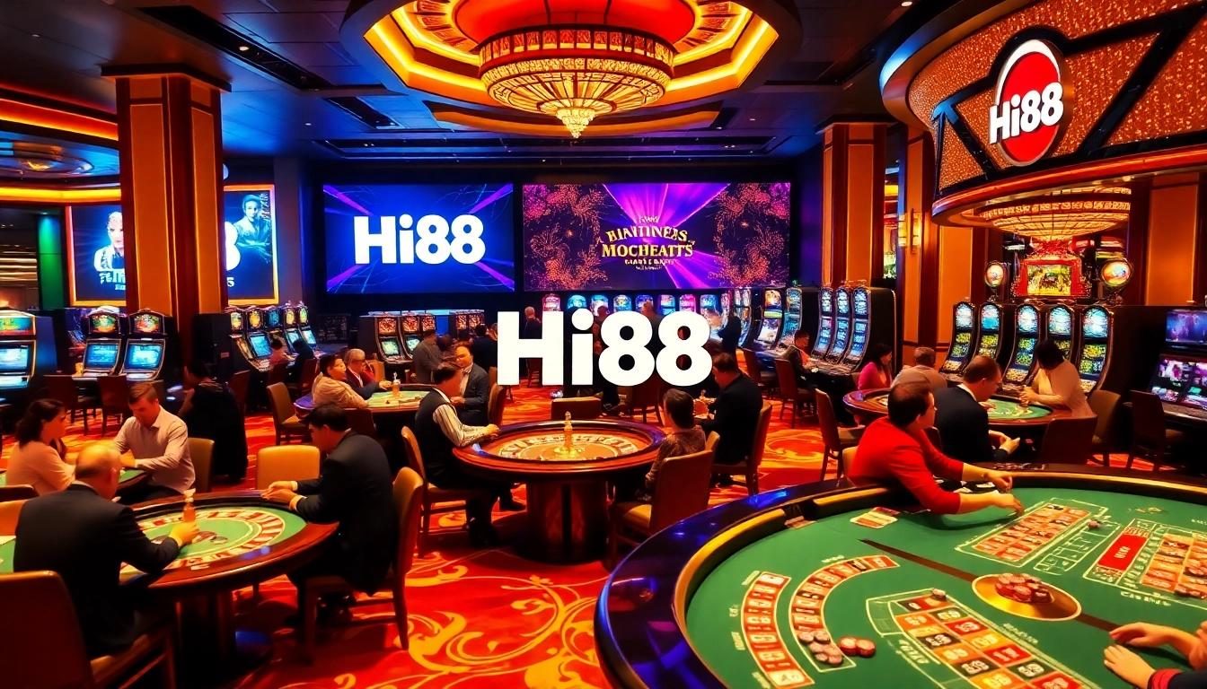 Engaging gamblers at Hi88 casino tables with vibrant games and excitement.