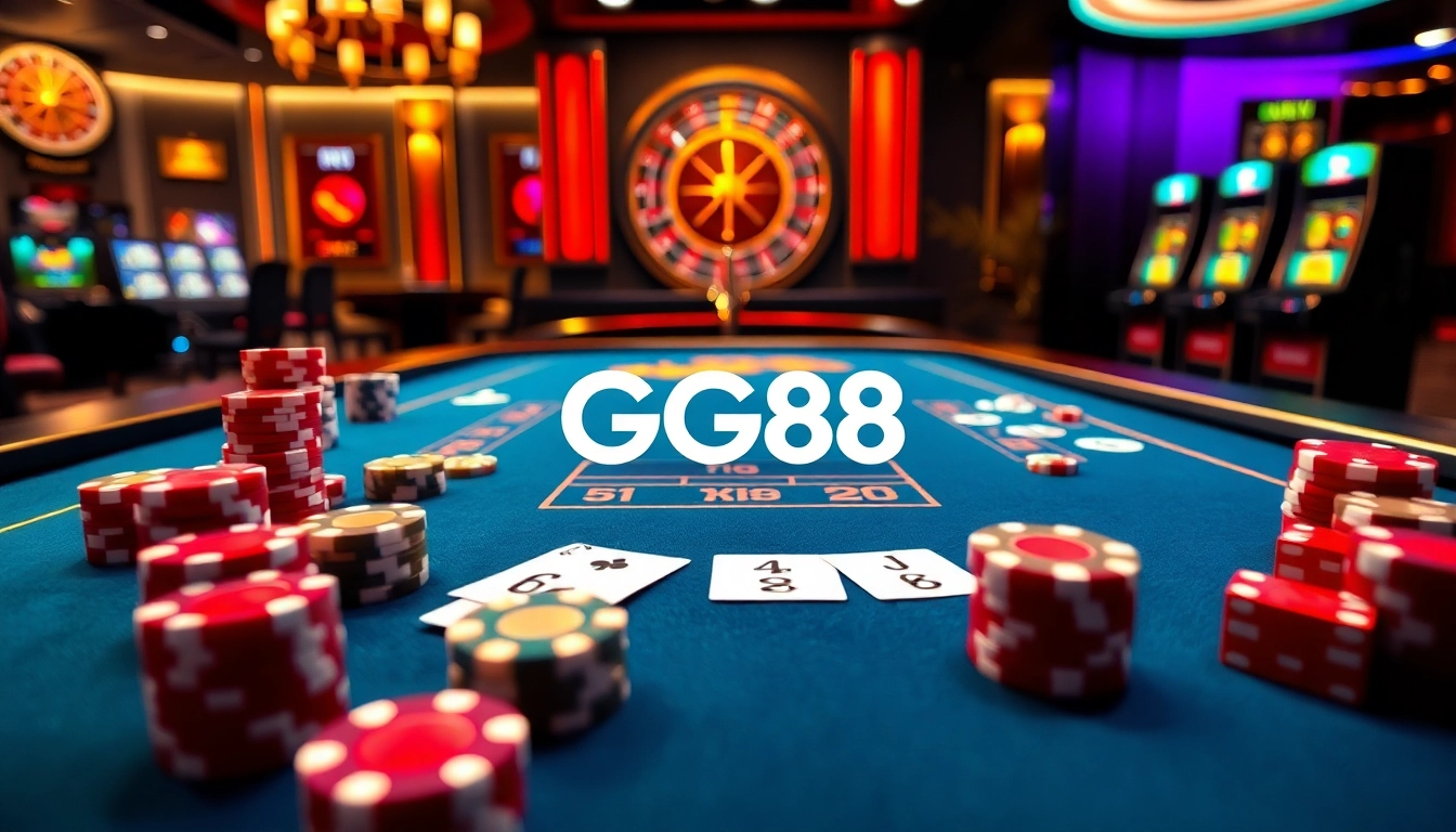 Engage in thrilling online gambling at GG88 with an elegant casino setting.