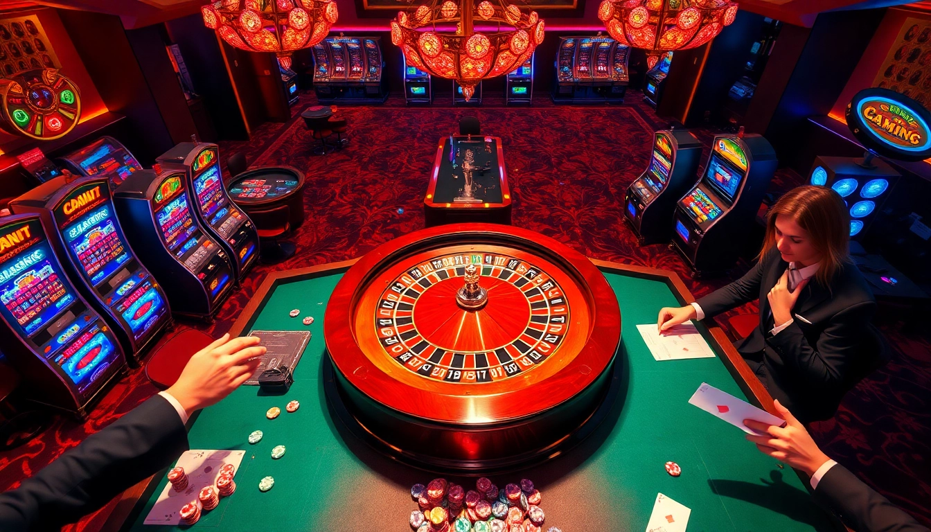 Experience the thrill at nhà cái c168 with vibrant casino tables and excited players placing bets.
