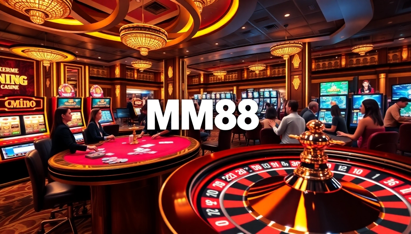 Experience the thrill of winning at MM88 with high-stakes poker, vibrant slot machines, and a roulette wheel.