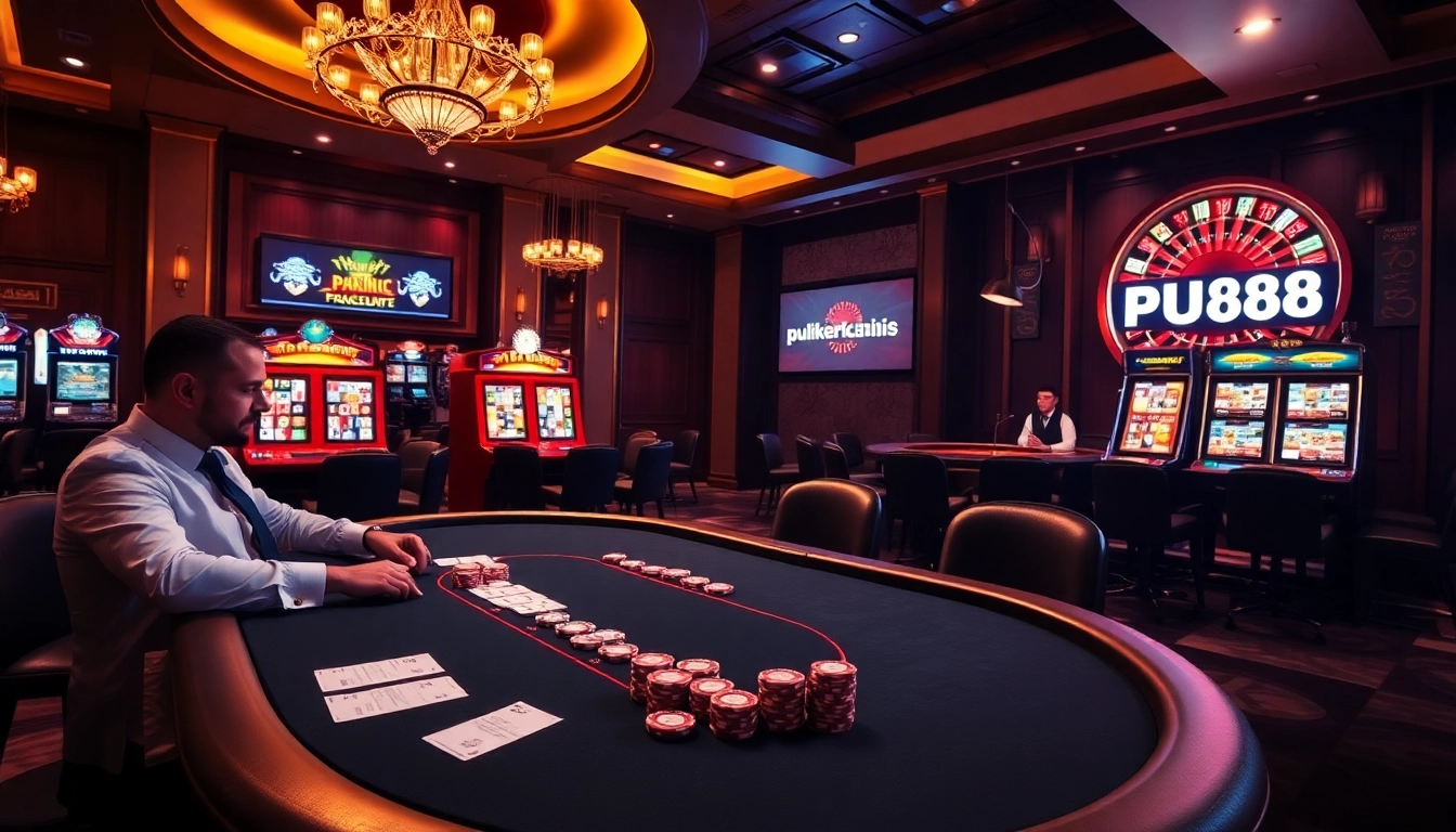 Experience excitement at PU88 casino with vibrant slot machines and elegant poker tables.