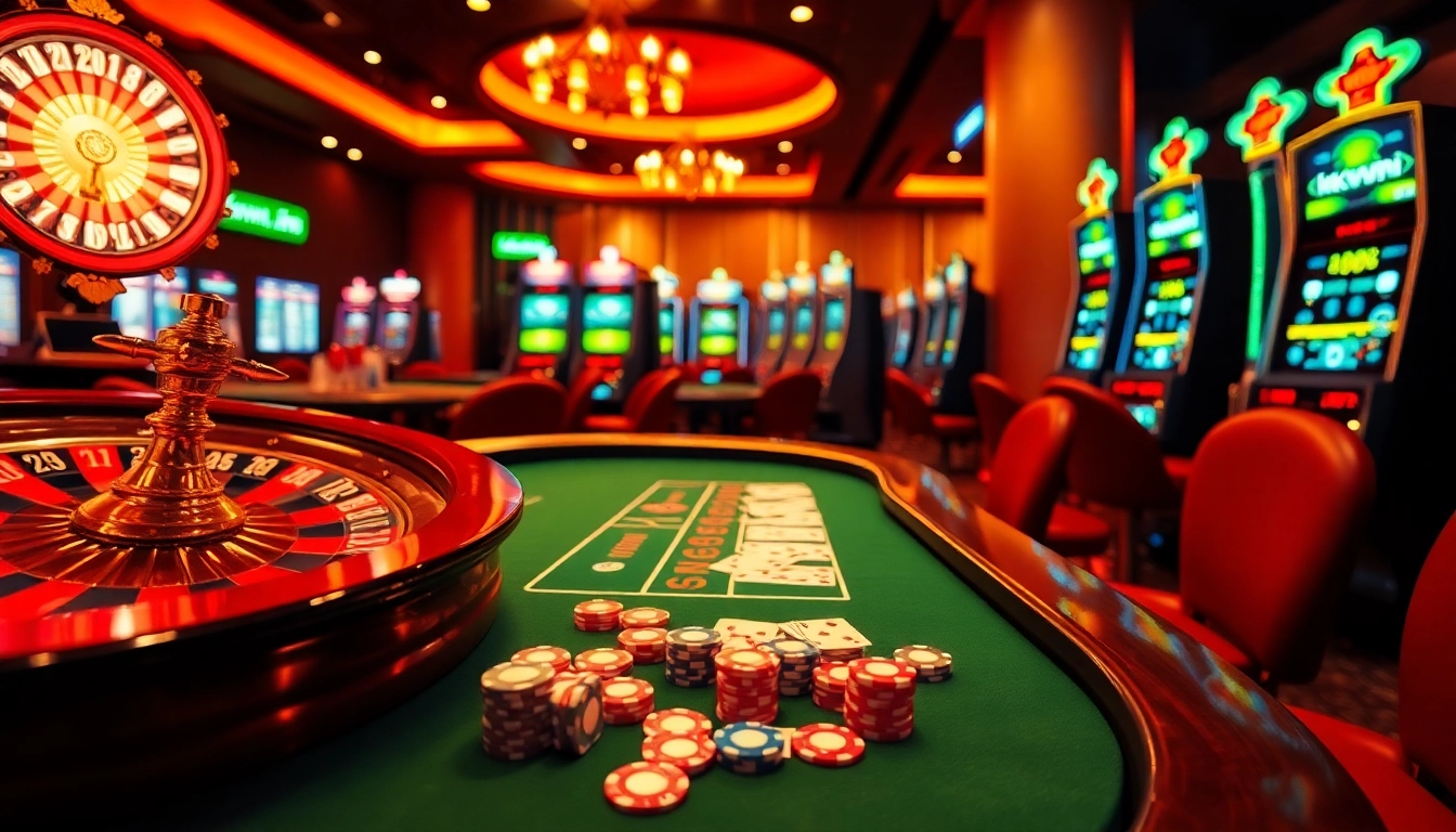 Engage with thrilling gameplay at https://kkwin.life/ with vibrant casino visuals showcasing roulette and poker excitement.
