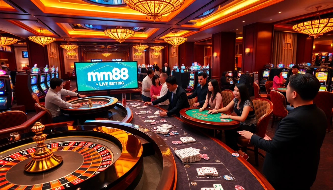 Experience thrilling moments at mm88 casino with vibrant gambling activities and elegant settings.