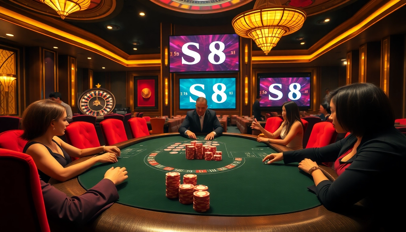Engage in high-stakes casino action at a poker table featuring S 8 logo.