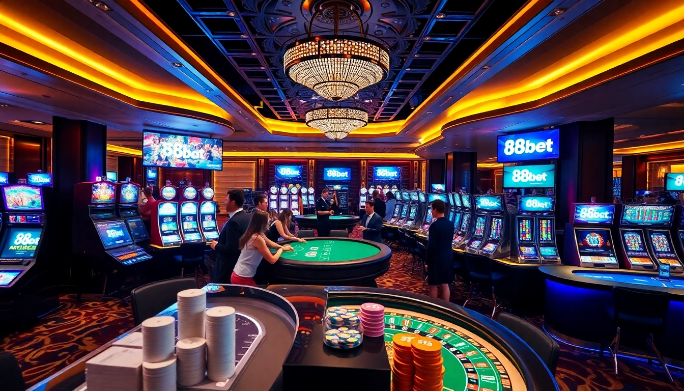 Players enjoying high-stakes games at 88bet casino with a vibrant atmosphere and thrilling action.