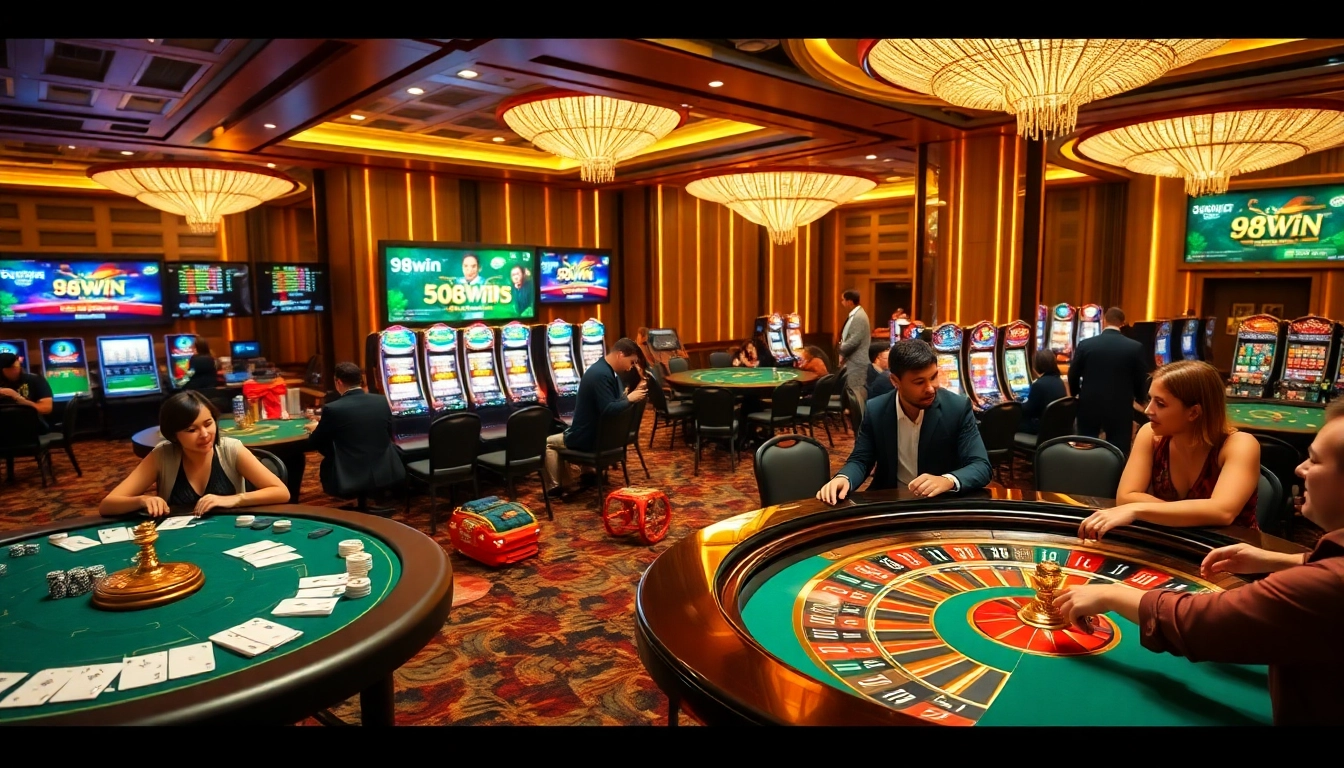 Experience the thrilling gaming atmosphere at 98win with exciting casino games and luxurious design.