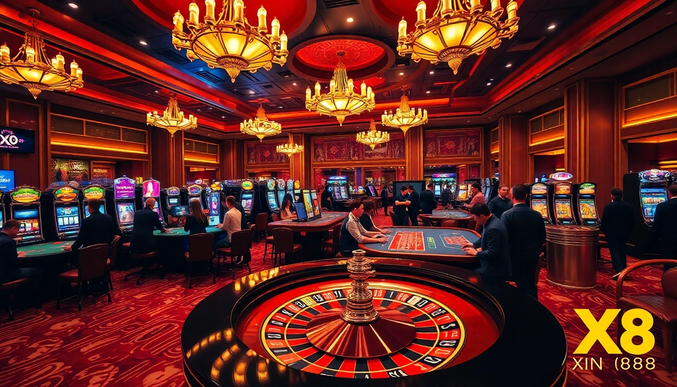 Players engaging at the Xin 88 casino tables amidst a luxurious gambling atmosphere.
