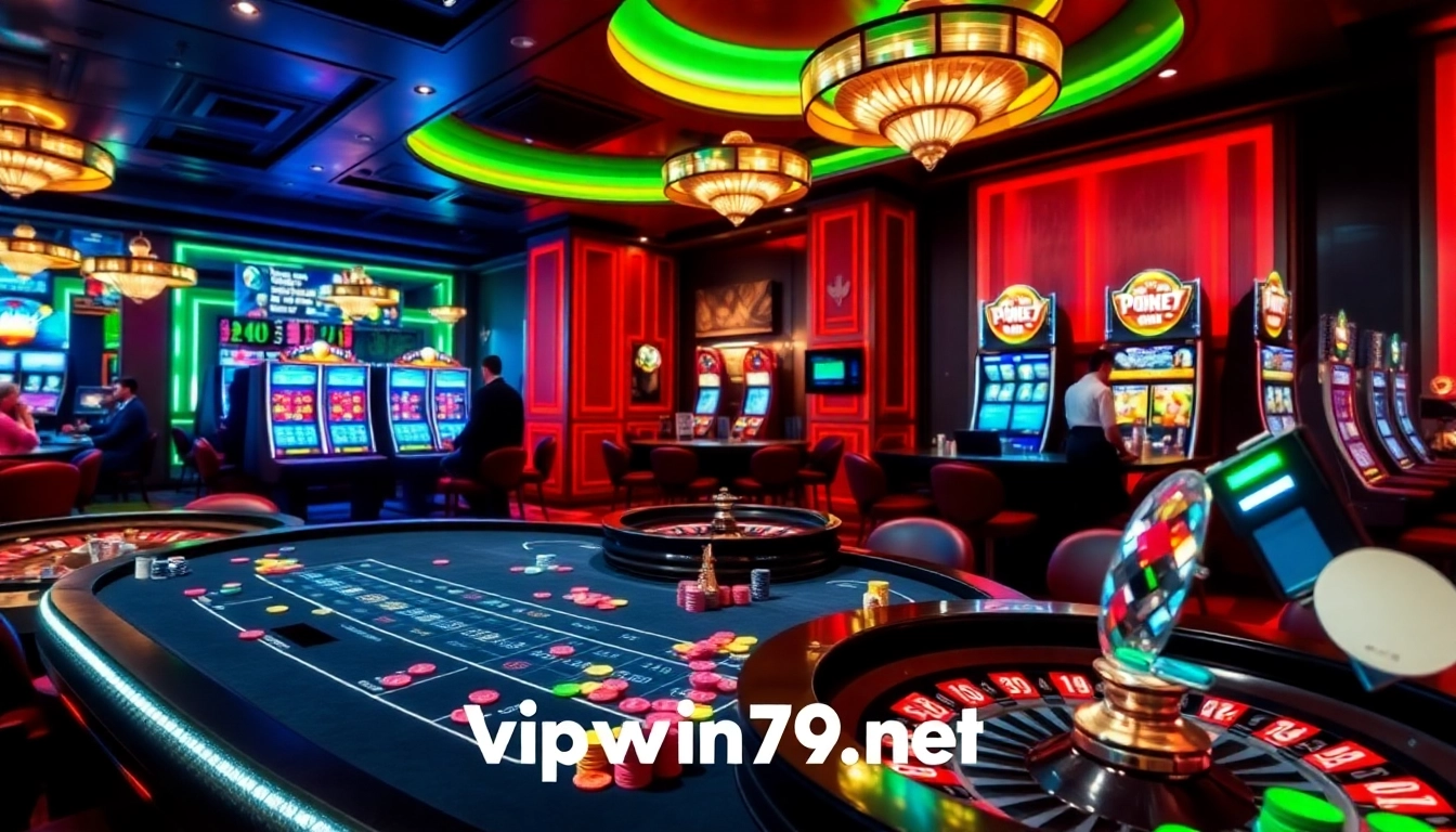 Exciting gaming action at vipwin79.net, showcasing vibrant casino tables and enthusiastic players.