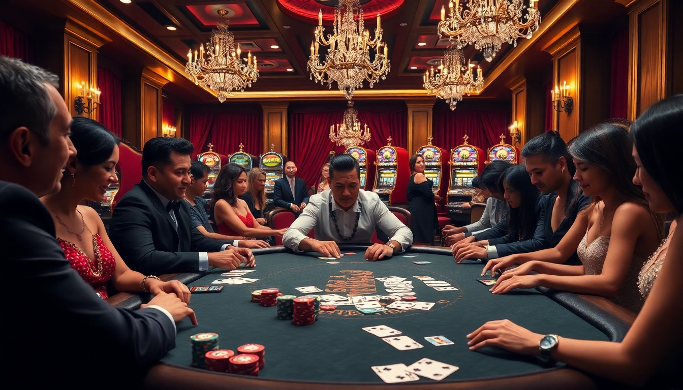 Exciting poker game in a luxurious casino environment featuring the latest from https://kk55.fit/ with vibrant chips and cards.