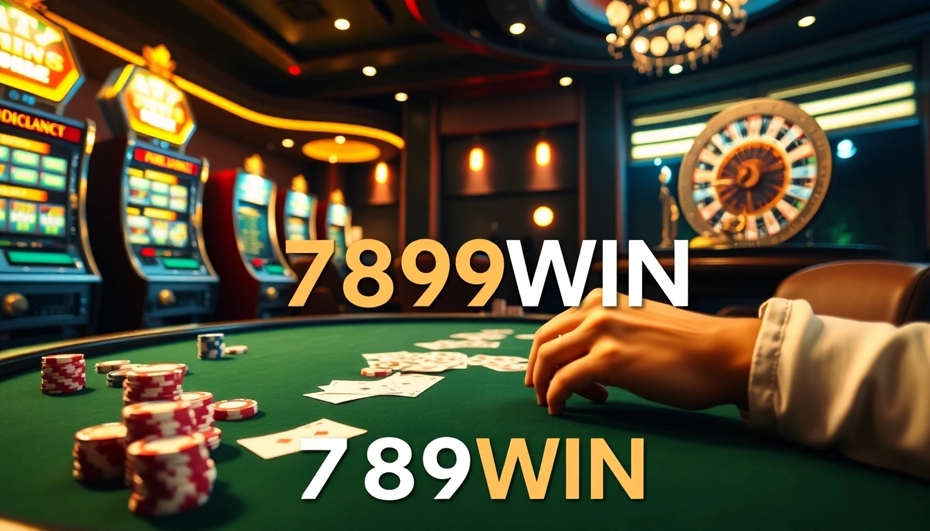 Experience the excitement of 789WIN at a luxurious casino table filled with chips and cards.