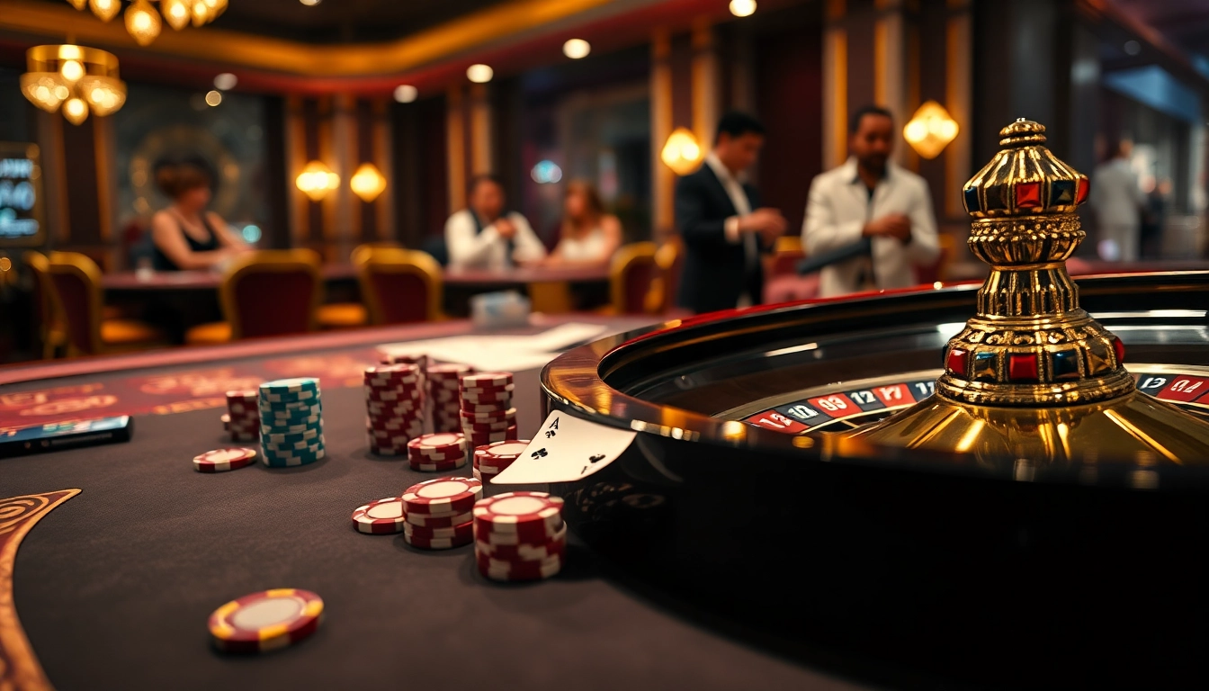 Players enjoying a thrilling poker game at BL555 casino with vibrant chips and cards.