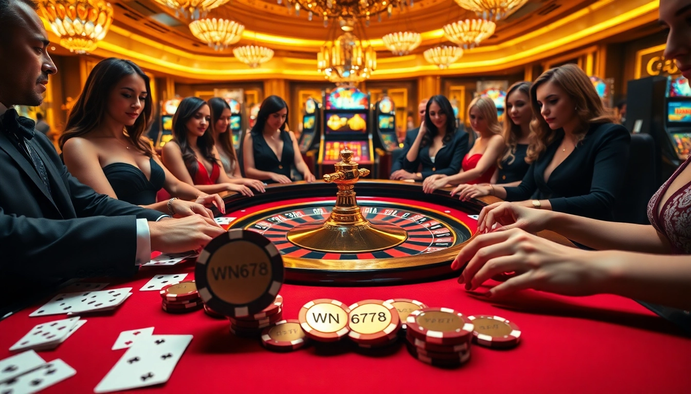Play exciting games at the casino with WN678-themed poker chips and vivid roulette tables.