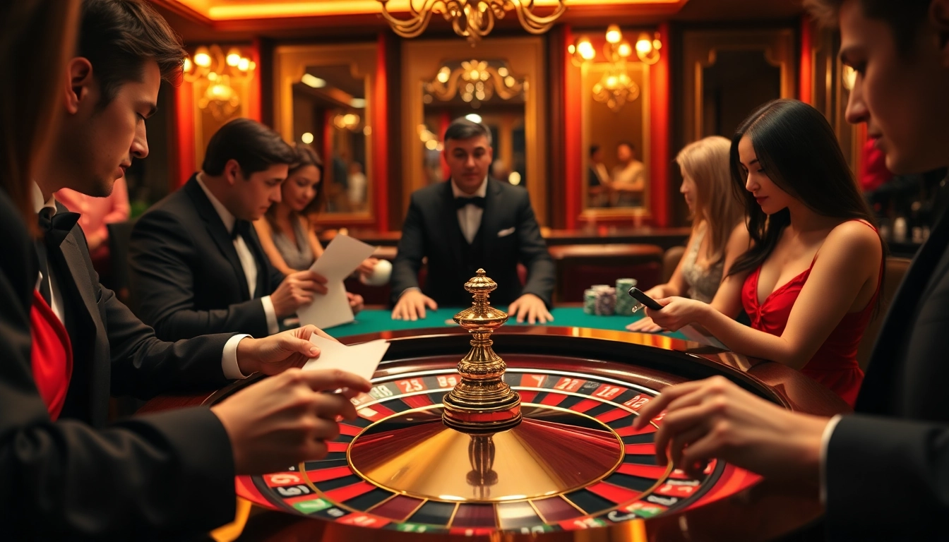 Tỷ lệ bóng đá ý highlighted at an exciting roulette table in a vibrant luxury casino atmosphere.