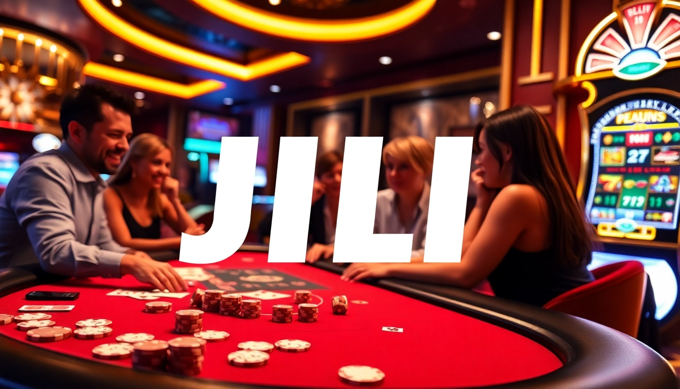 Experience thrilling gameplay with JILI at a luxurious casino table filled with chips and cards.
