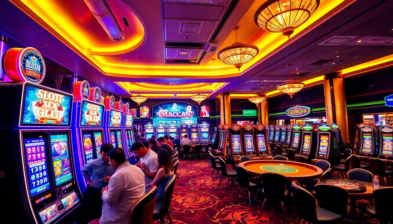 Players enjoying thrilling games at QQMACAN's vibrant slot machines.