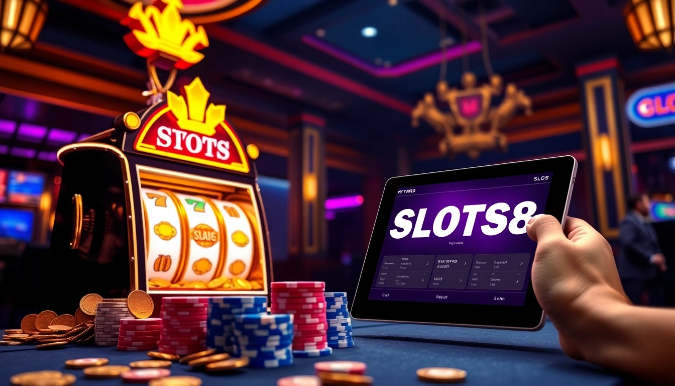 Players enjoying exhilarating slot games at SLOTS8 casino in a luxurious setting.