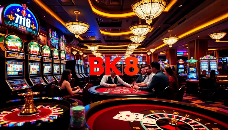 Experience the excitement of BK8 with players enjoying vibrant casino games and sleek design.