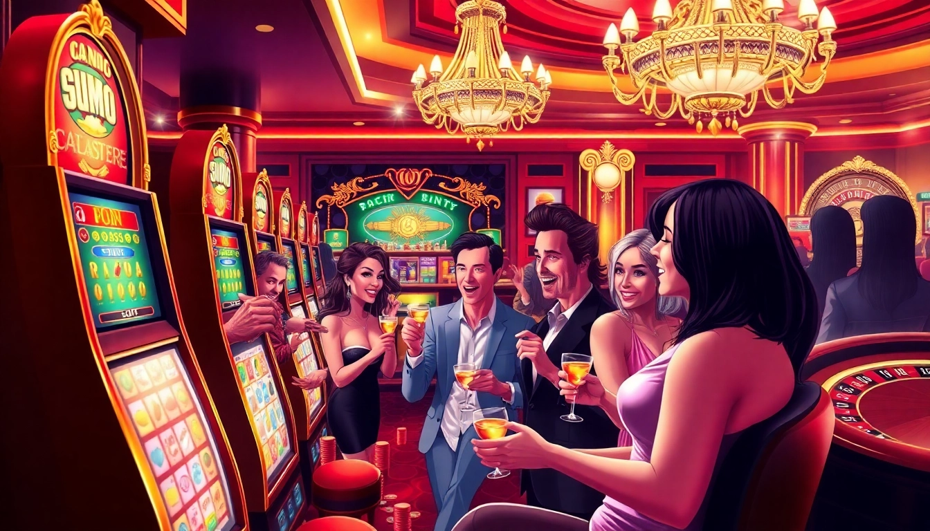 Experience thrilling gameplay at luxury12 with vibrant slot machines and poker chips.