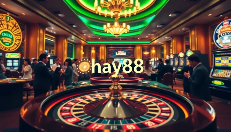 Experience the thrill of hay88 at a luxurious casino with vibrant games and excited players.