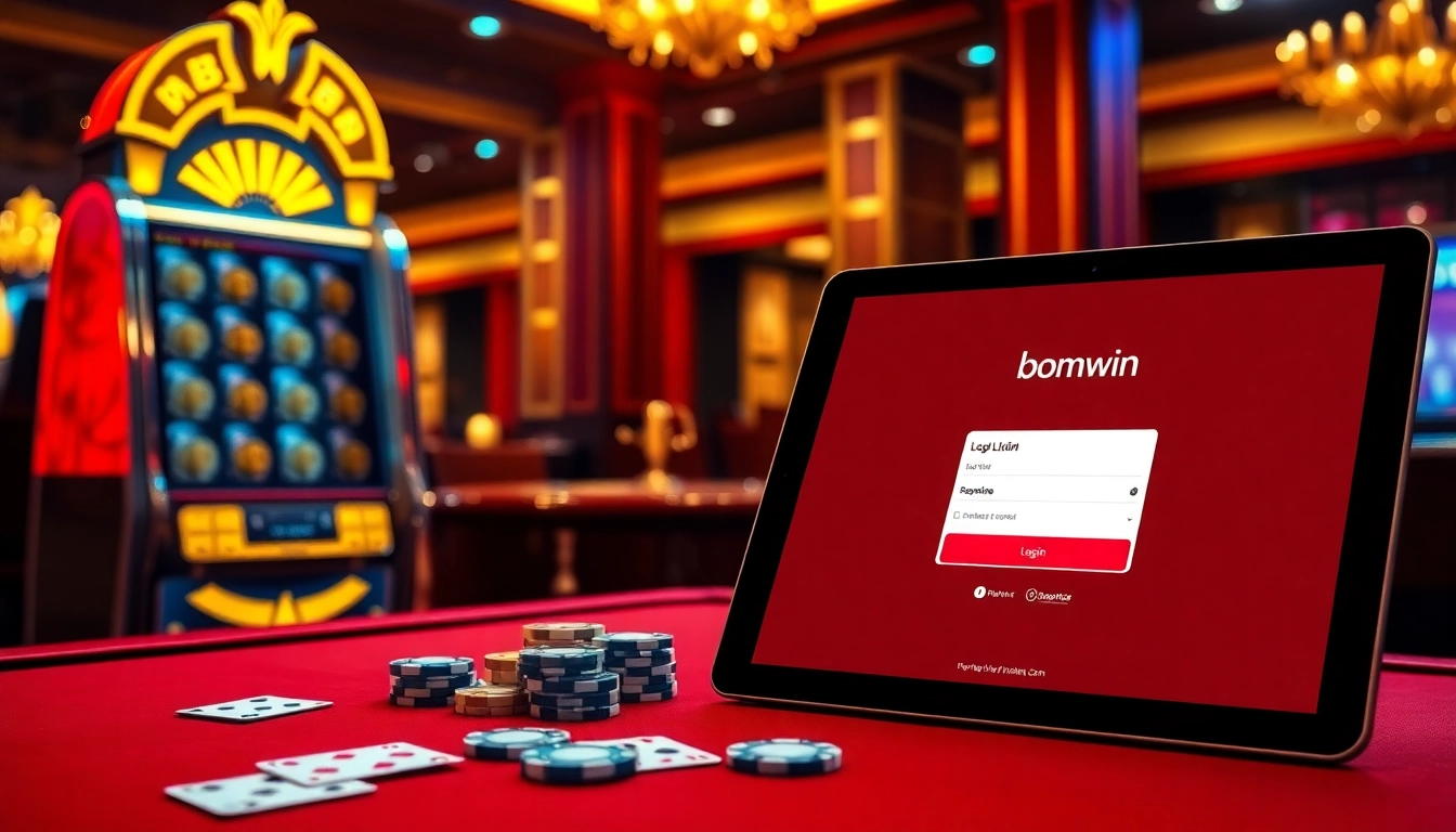 Log in to Bomwin for exciting online gaming experiences with vibrant casino elements.