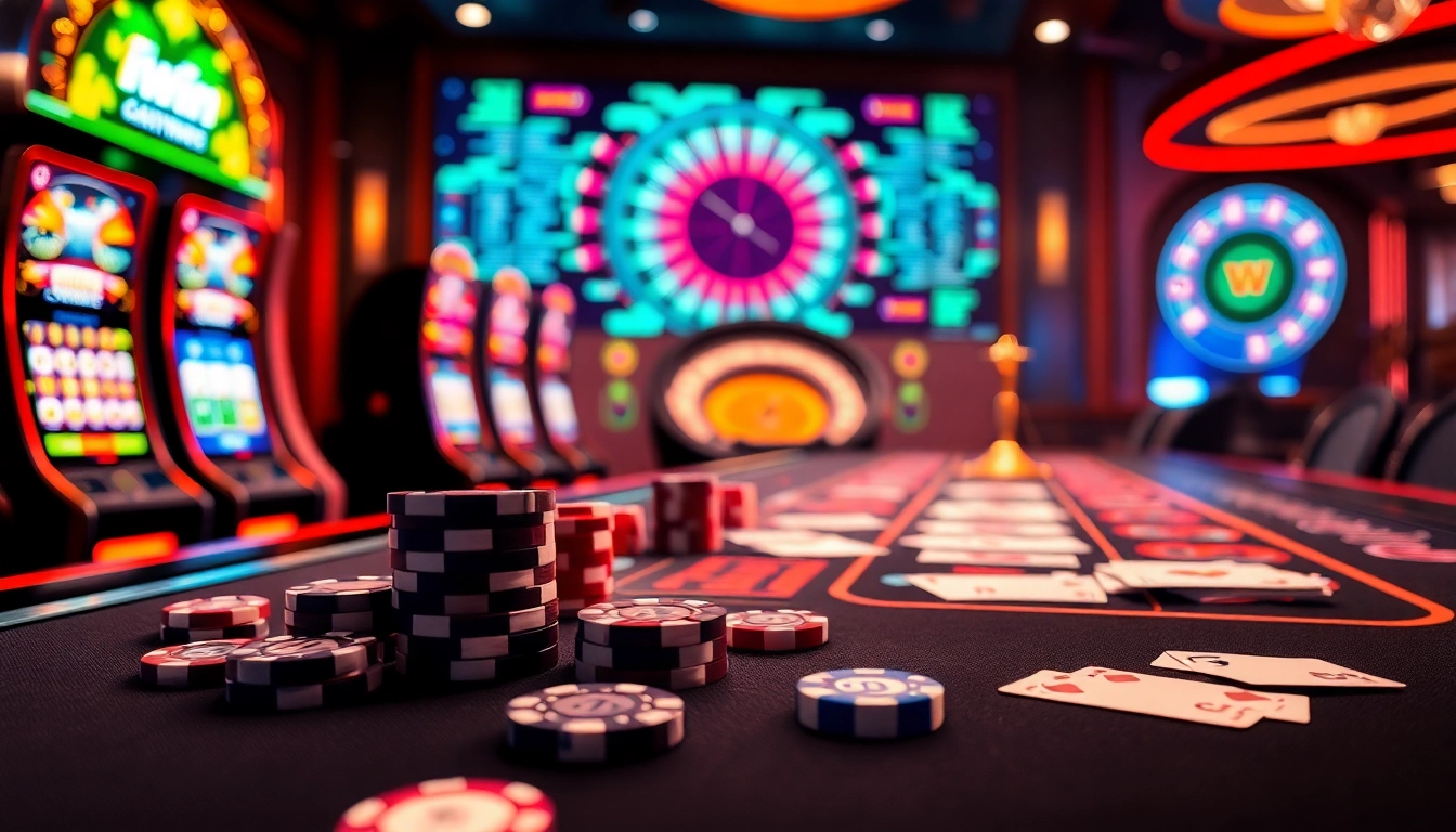 Engaging players enjoying an exciting iWin casino experience with vibrant slots and poker elements.