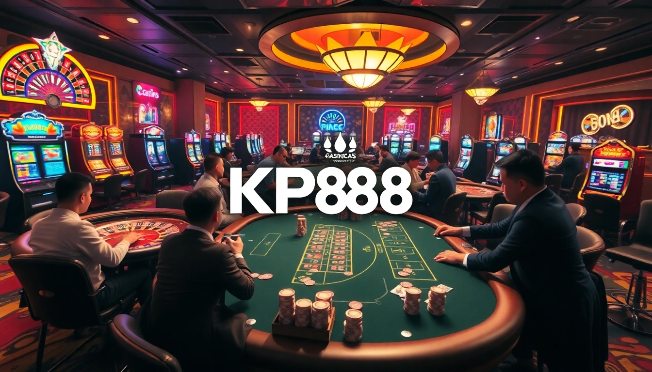 Experience the thrill of KP88 with vibrant casino games and excited players at the tables.