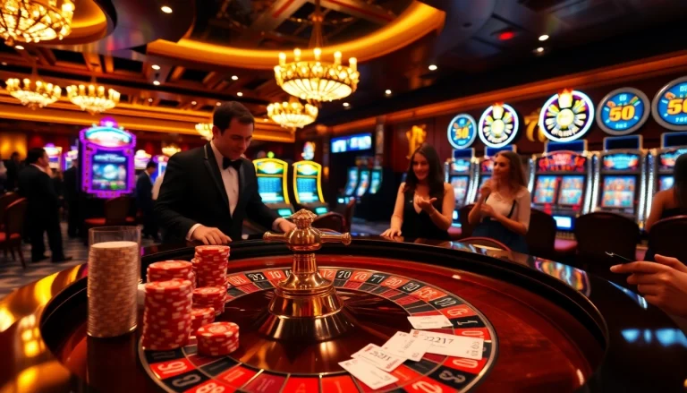 Engaged players enjoying a thrilling roulette game at a casino, featuring 5z777 betting slips.