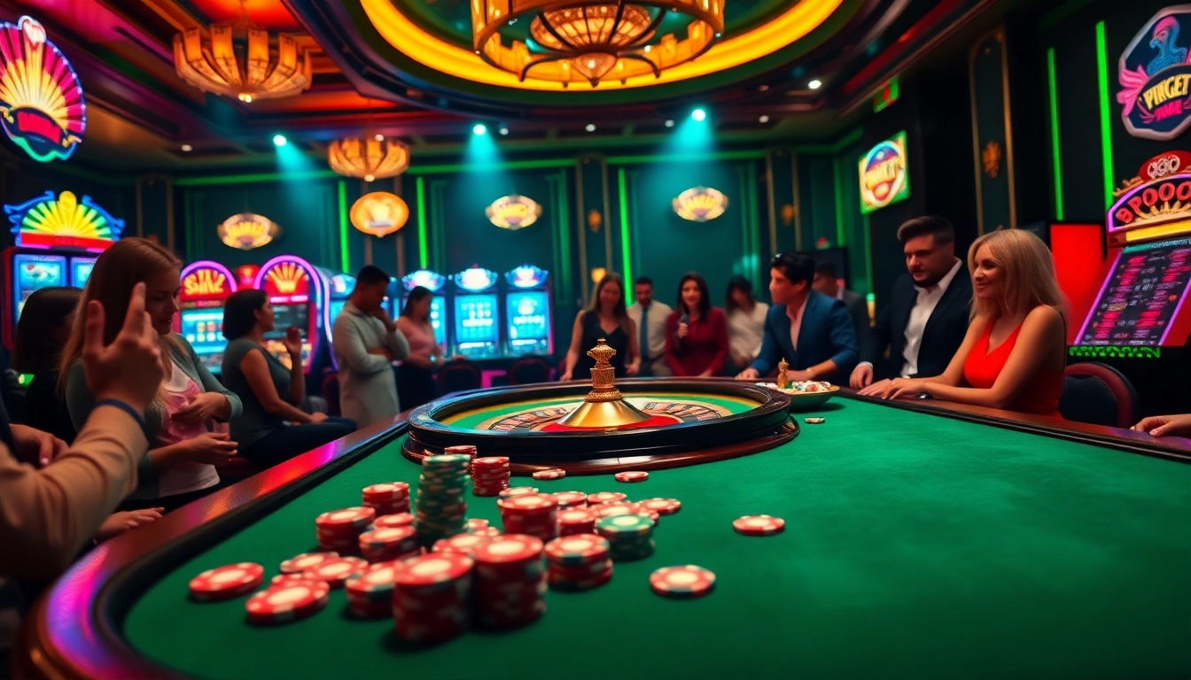 Players engaging thrillingly at the ST6666 casino table with vibrant gaming elements and excitement in the air.
