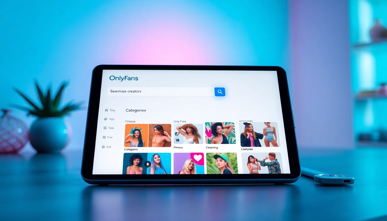 OnlyFans Search interface showcasing categories and creators in a vibrant, user-friendly design.