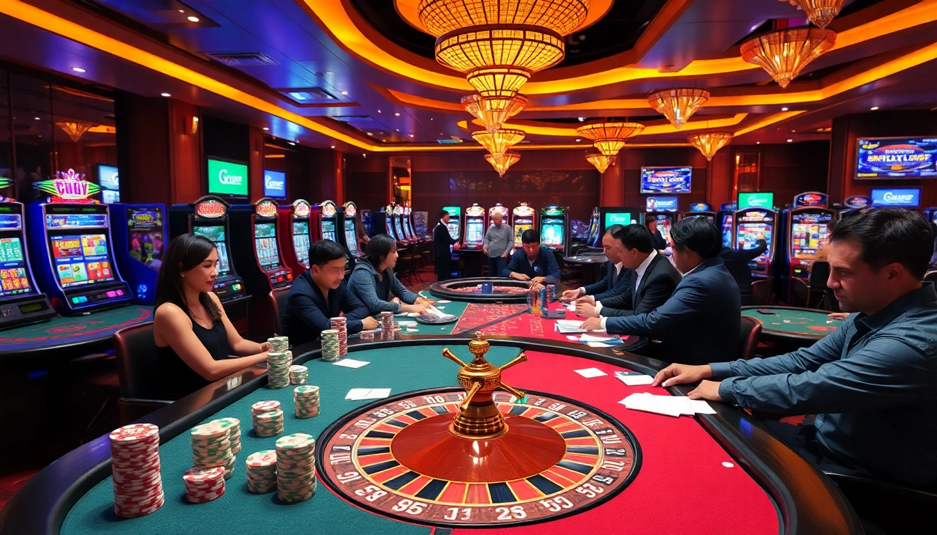 Players celebrating wins at NEW88COM with vibrant casino tables and exciting gaming elements.