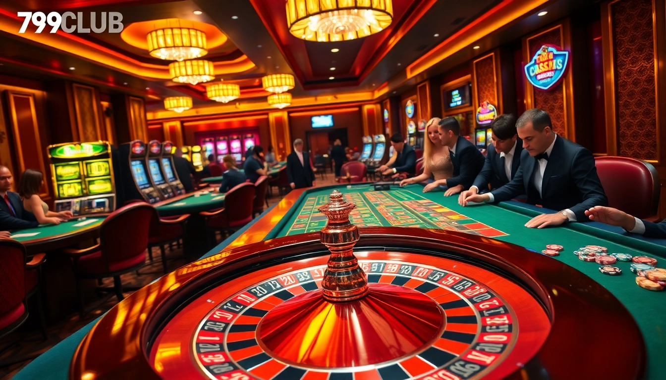 Experience the thrill of gambling at 789CLUB with vibrant casino tables and eager players.