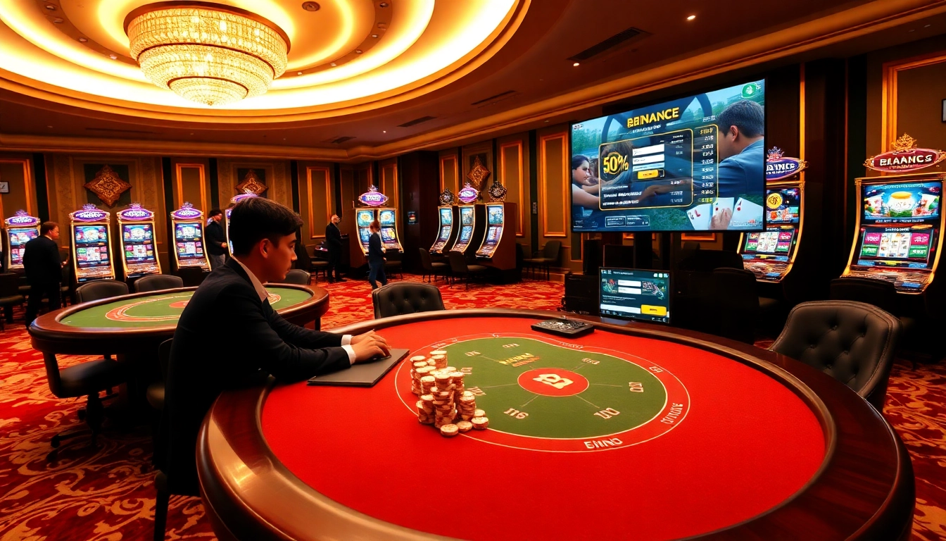 Experience 바이낸스 회원가입 by playing at a luxurious casino with poker tables and vibrant slot machines.