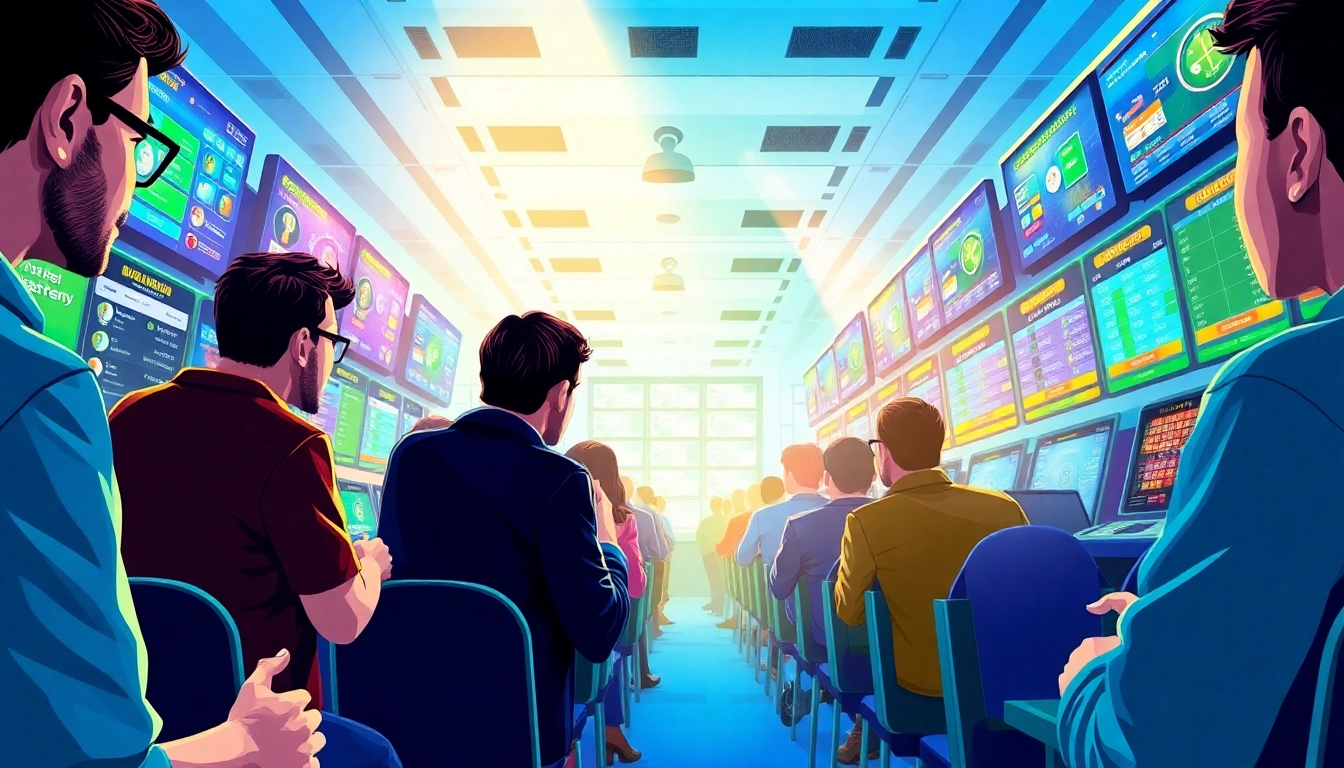 Experience the excitement of EA77 online gaming with vibrant visuals of players engaging in sports betting and live casino games.