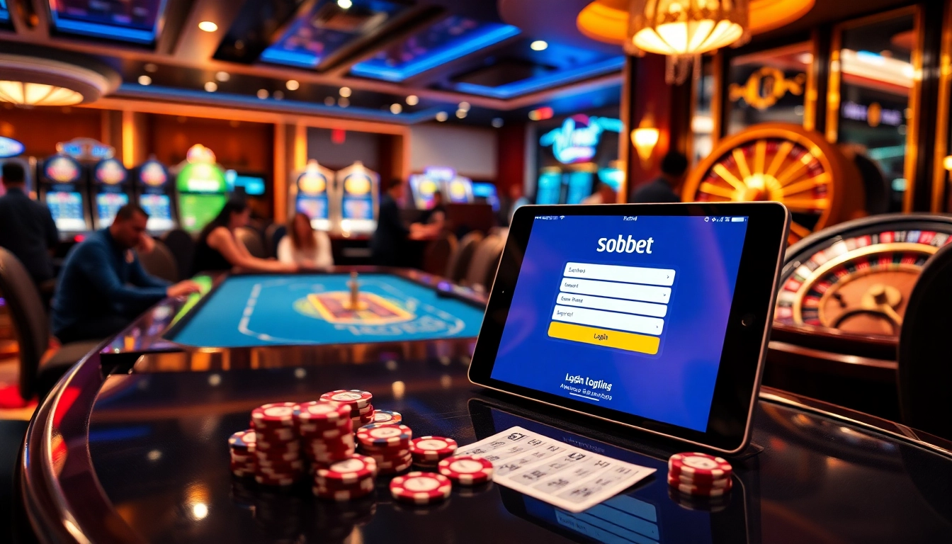 Place bets easily with the sbobet login on a modern mobile device in a vibrant casino.