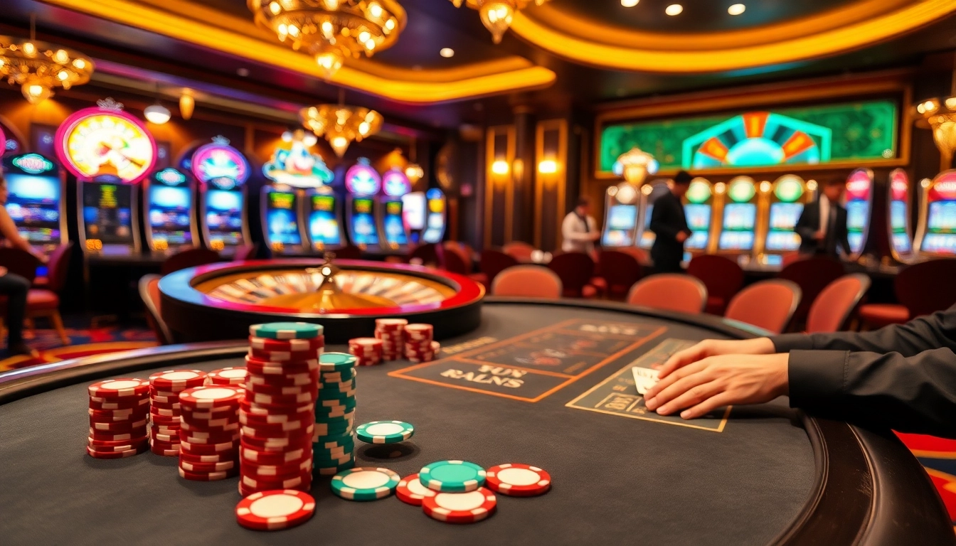 Players enjoying a vibrant poker game at fun79 casino, surrounded by a luxurious atmosphere.
