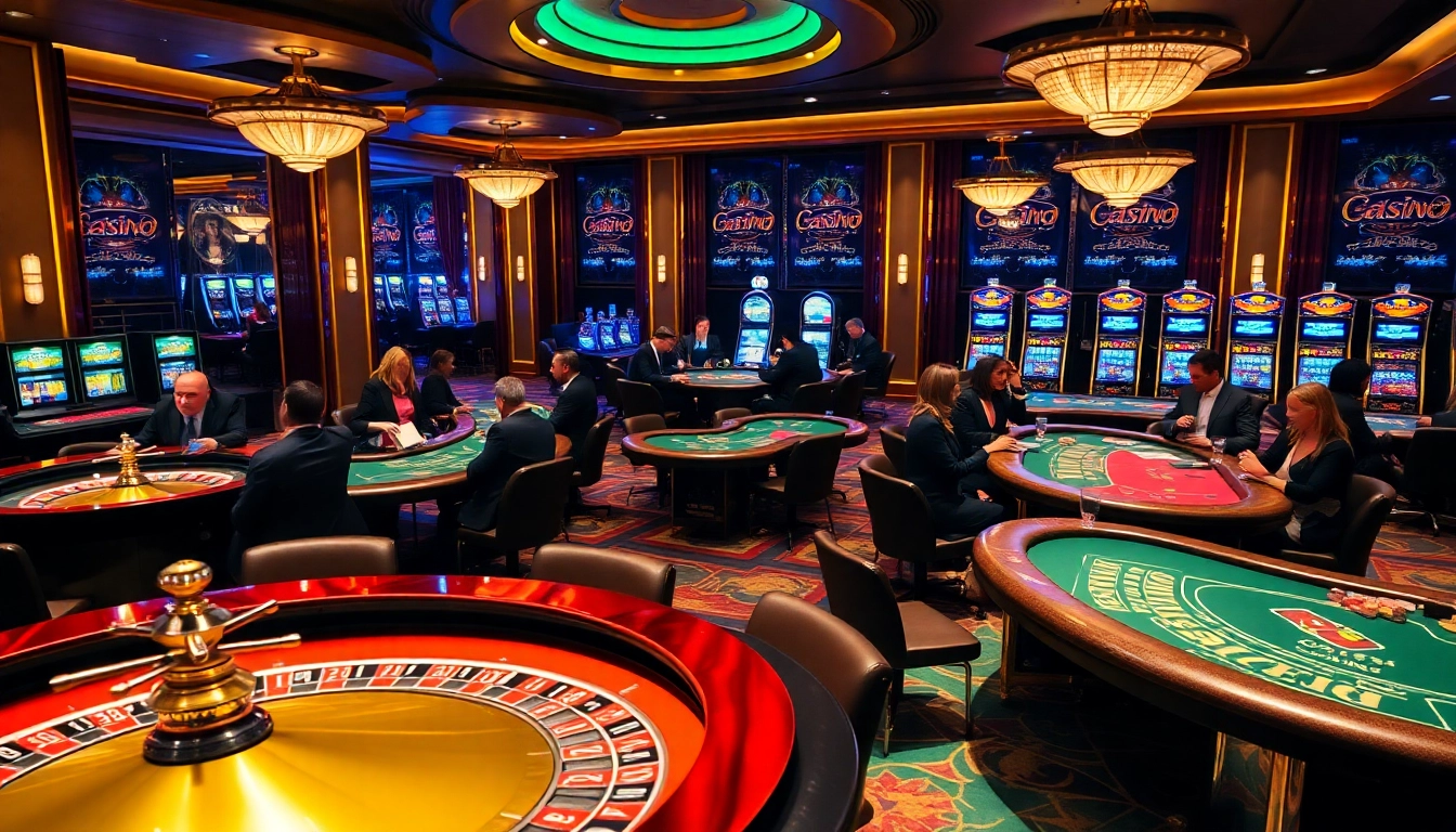Exciting gameplay at casino xn88 with players engaged in various table games under luxurious lighting.