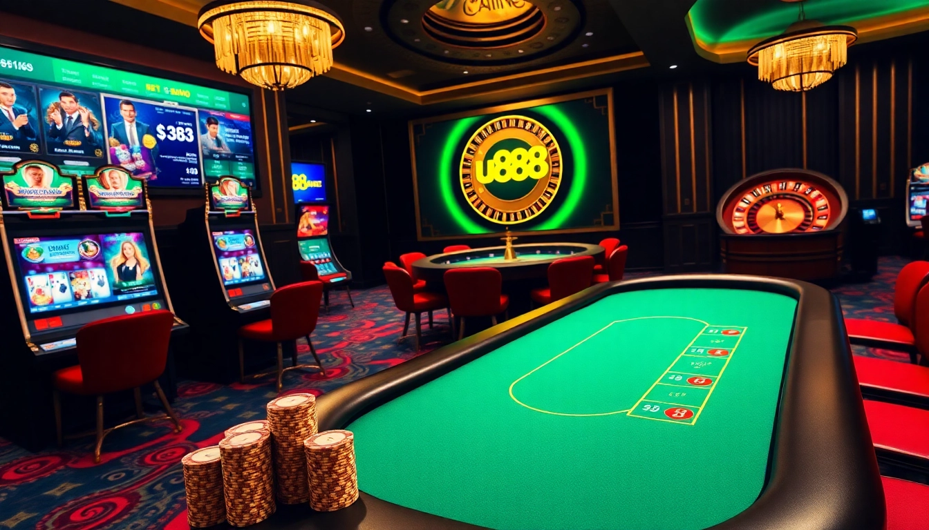 Engage in thrilling gameplay at u888's upscale casino featuring poker tables and vibrant slots.