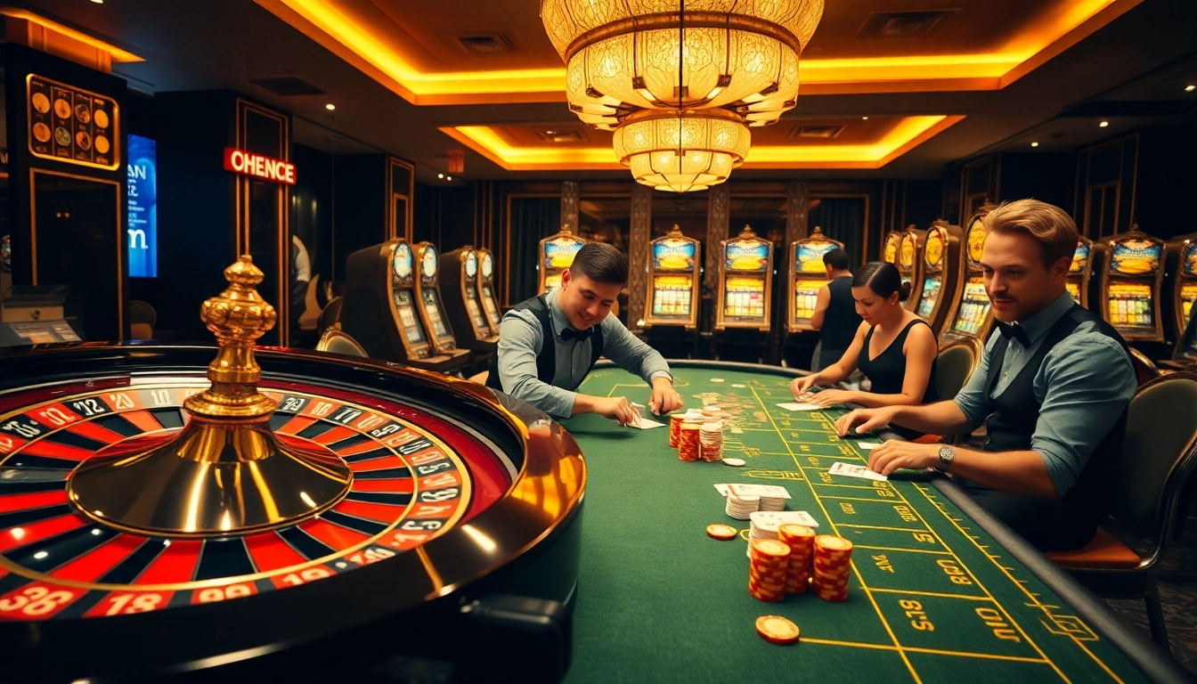 Experience the thrill of DH 88 at a luxury casino with vibrant tables and slot machines.