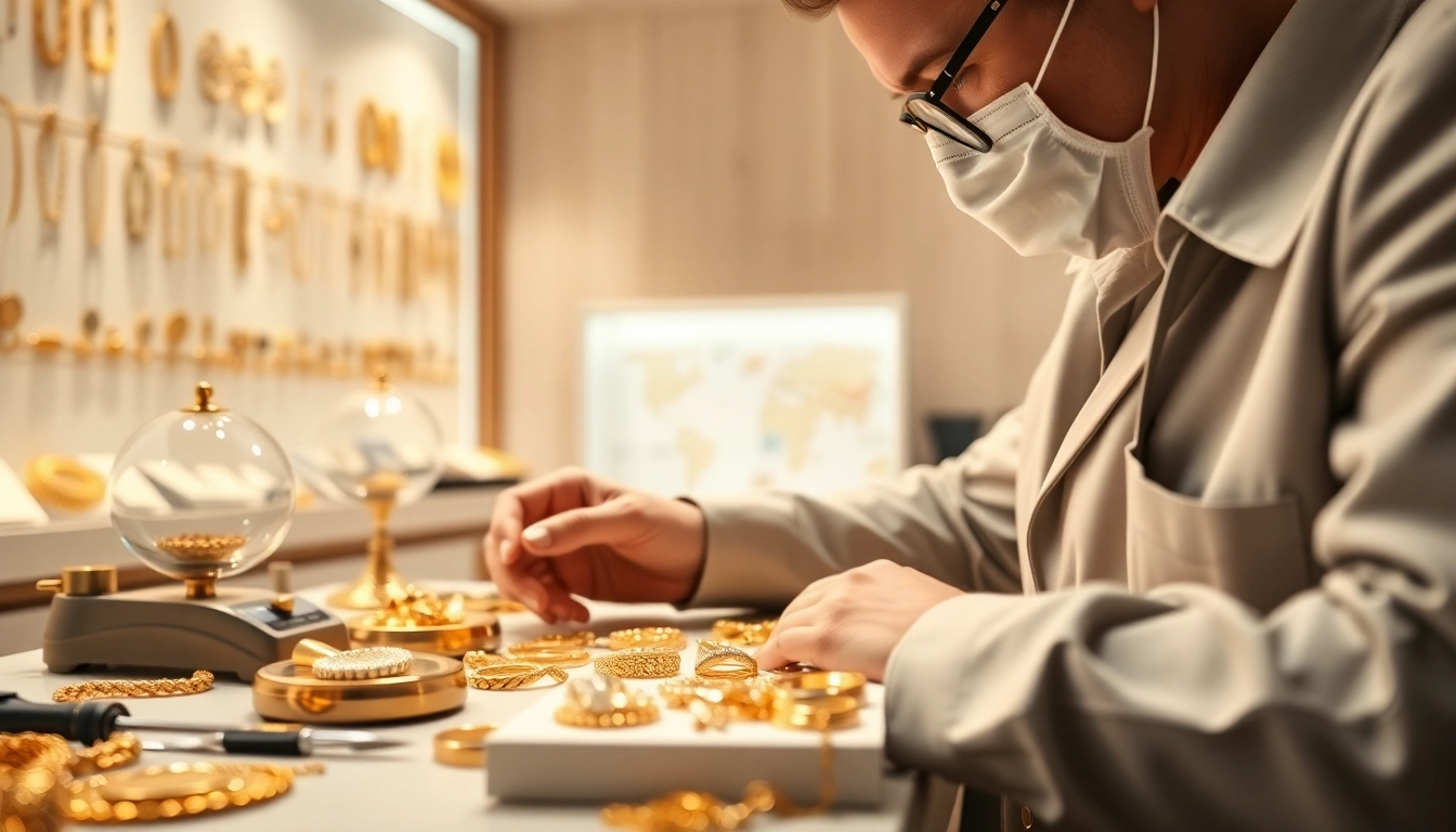 Realizza il compro oro a distanza in un ambiente professionale con gioielli dorati.