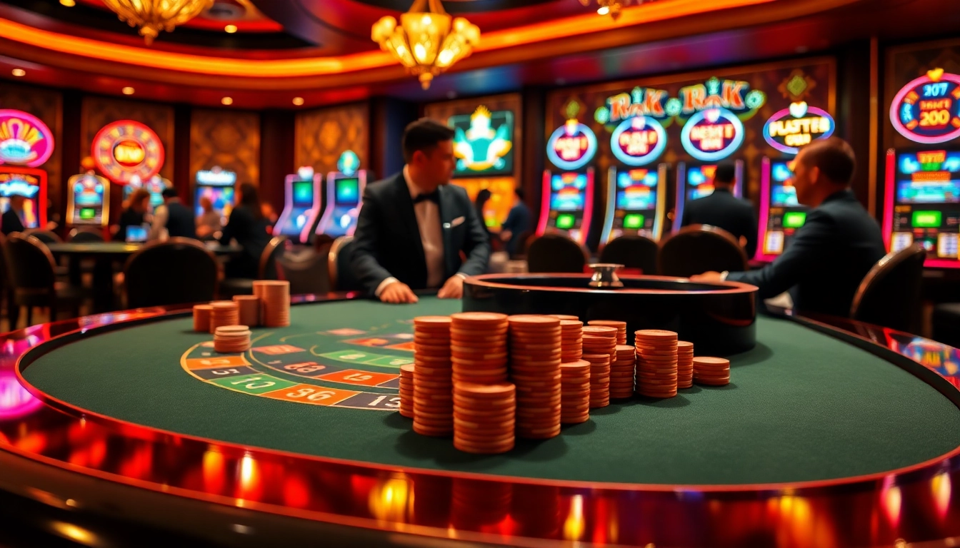 Experience the excitement of rikvip with professional gamblers at a vibrant casino table.