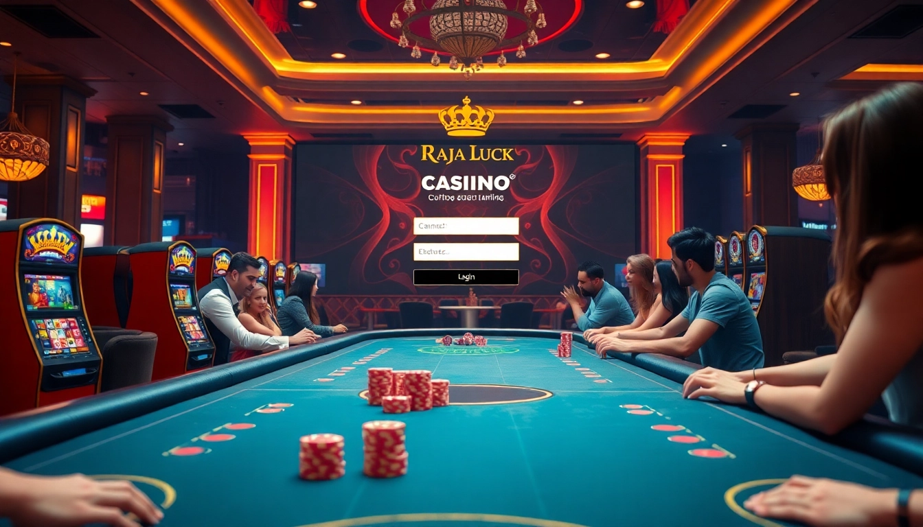 Engage in thrilling gaming with Raja Luck Login at a luxurious casino backdrop full of excitement.
