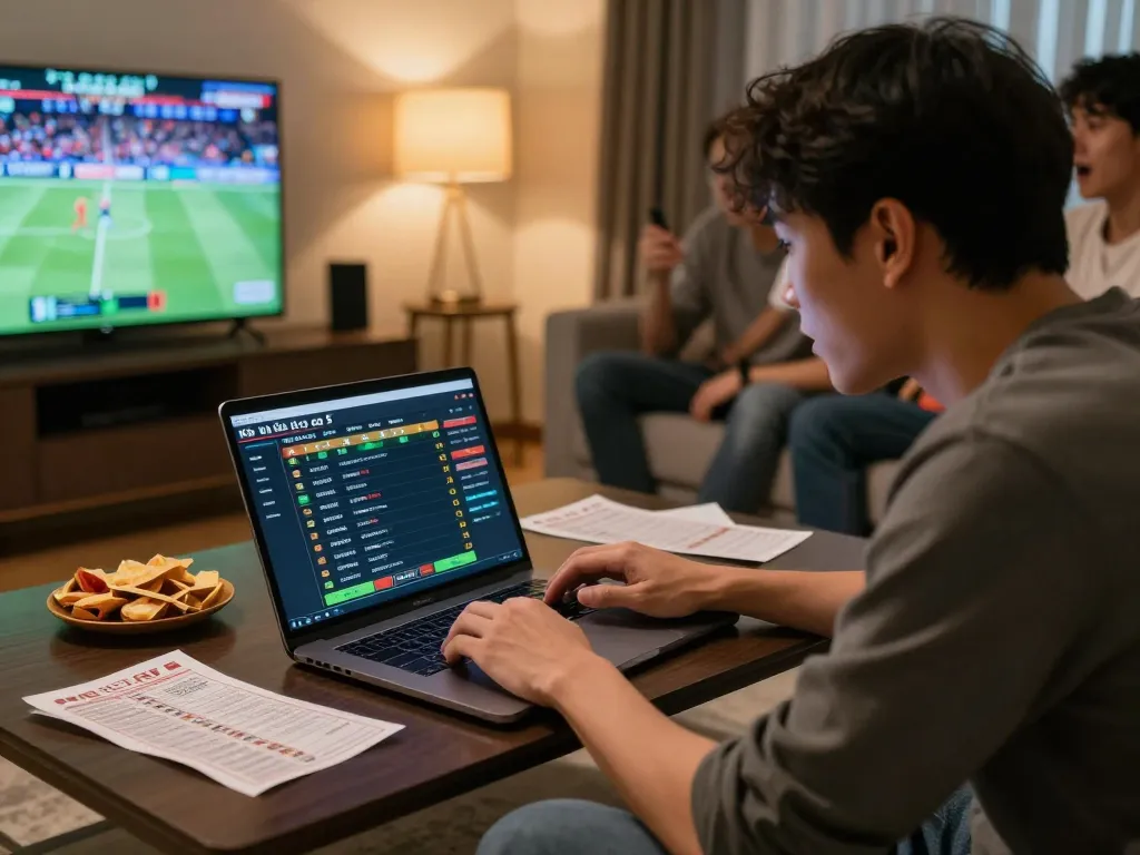Kèo nhà cái 5 betting enthusiast engaged in sports betting at home with multiple screens