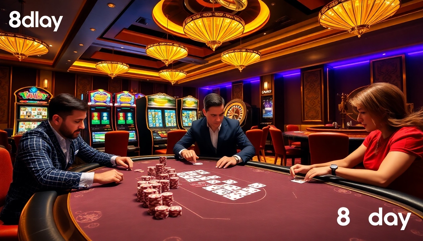 Exciting poker action at 8day's luxurious casino, captured during a high-stakes game.