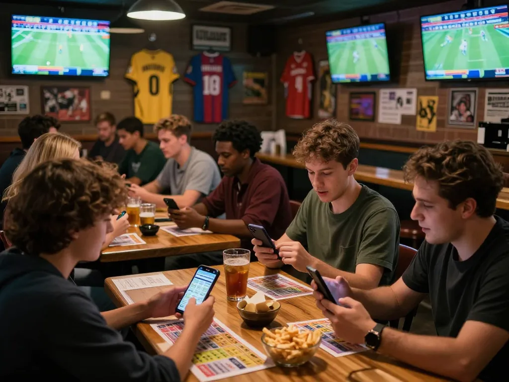 Witness the thrill of mpo sport betting as excited fans place wagers at a lively sports bar.