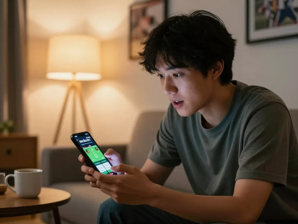 Experience kèo bóng đá hôm nay with engaging sports betting on a smartphone in a cozy home setting