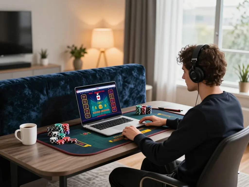 Engaging gameplay at Canadian online casinos with a live dealer on a laptop