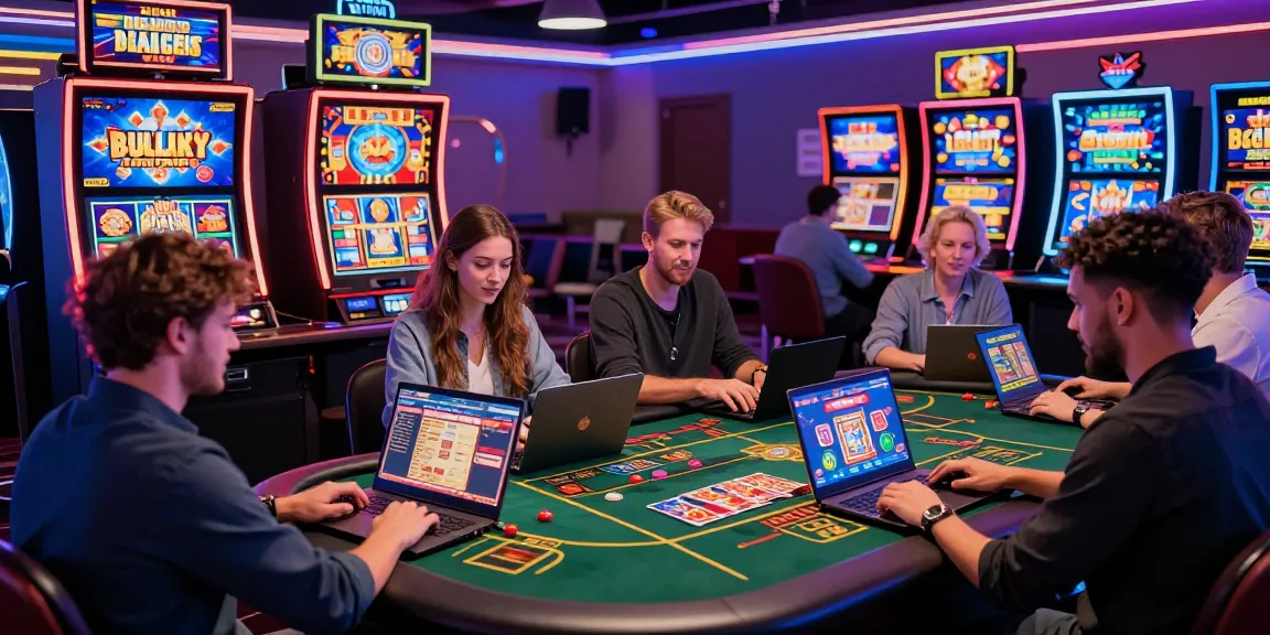 Engaging players enjoying new online casinos in the UK with colorful games and vibrant atmosphere.