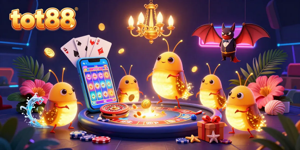 Experience thrilling gaming action with tot88, featuring glowworms in a lively casino atmosphere.